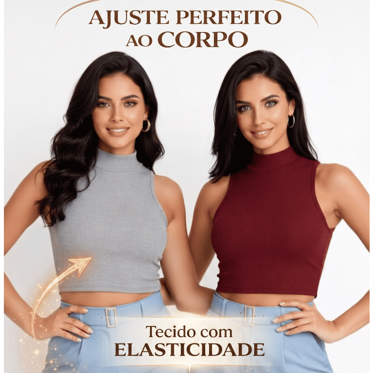 Kit 2 Blusas Feminina Ribana Canelado Básica Casual Dia Dia Estilosa Tendência Outono Inverno