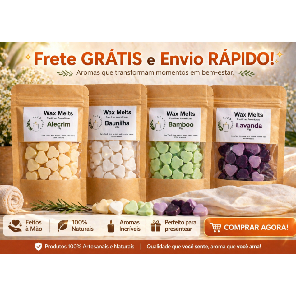 Wax Melts 30g ou 50g | Pastilhas Aromáticas Cera Vegetal Artesanal de Aromatizador Difusor