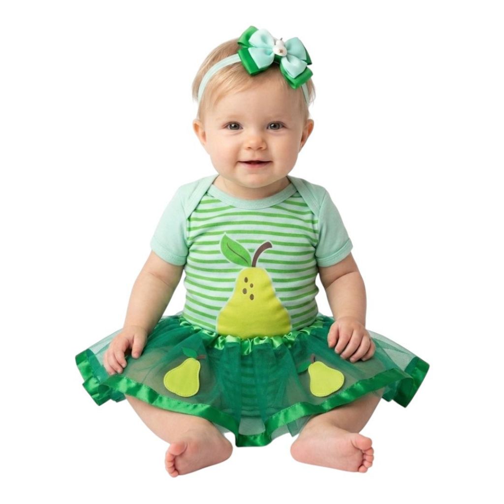Body Bebe Menina Frutinha Pera + Laço +Tutu- Mesversário Temático