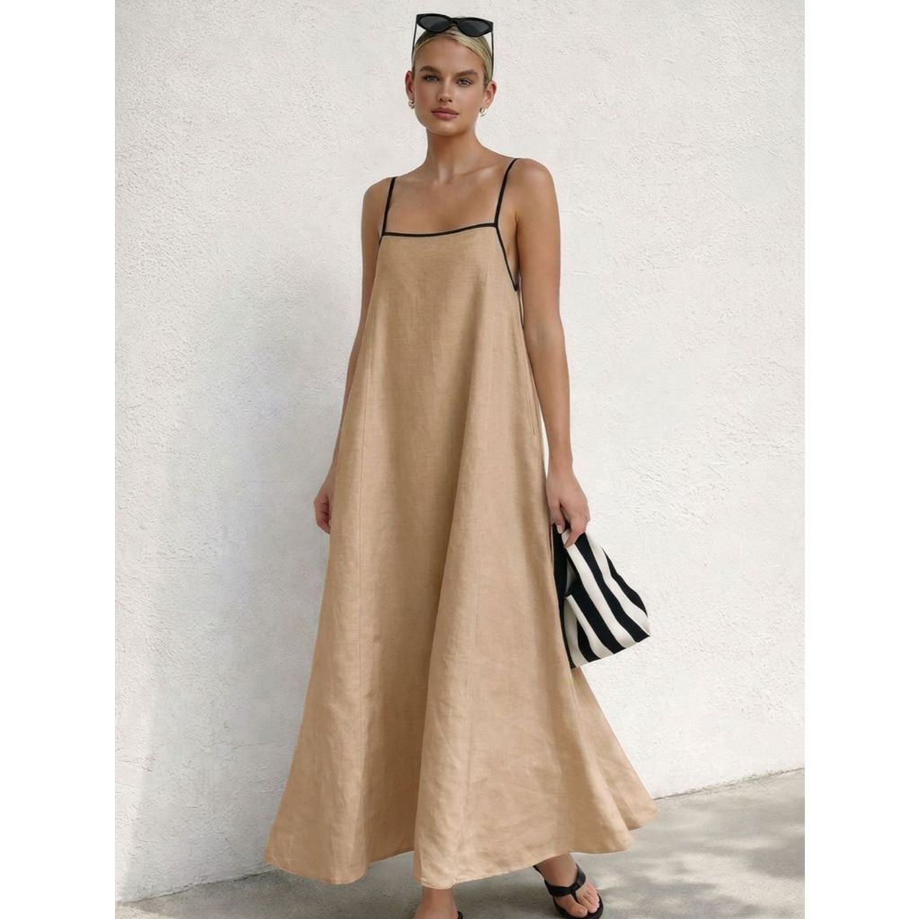 REF: H955 – Vestido comprido suspensório para mulher em cores contrastantes