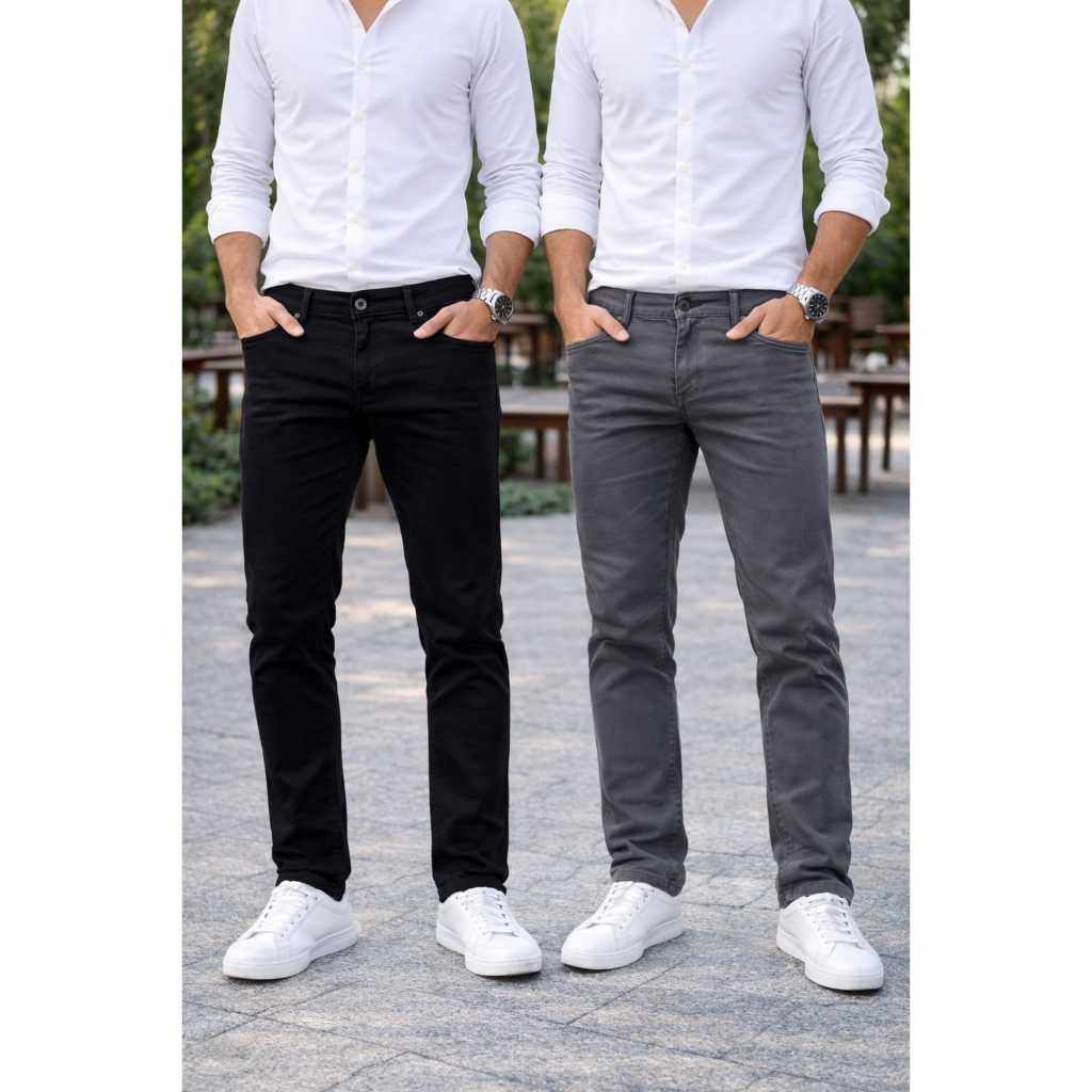 Kit 2 Calças Sarja 38 ao 56 Masculina Plus Size Esporte Fino Bolso Faca Algodão e Elastano