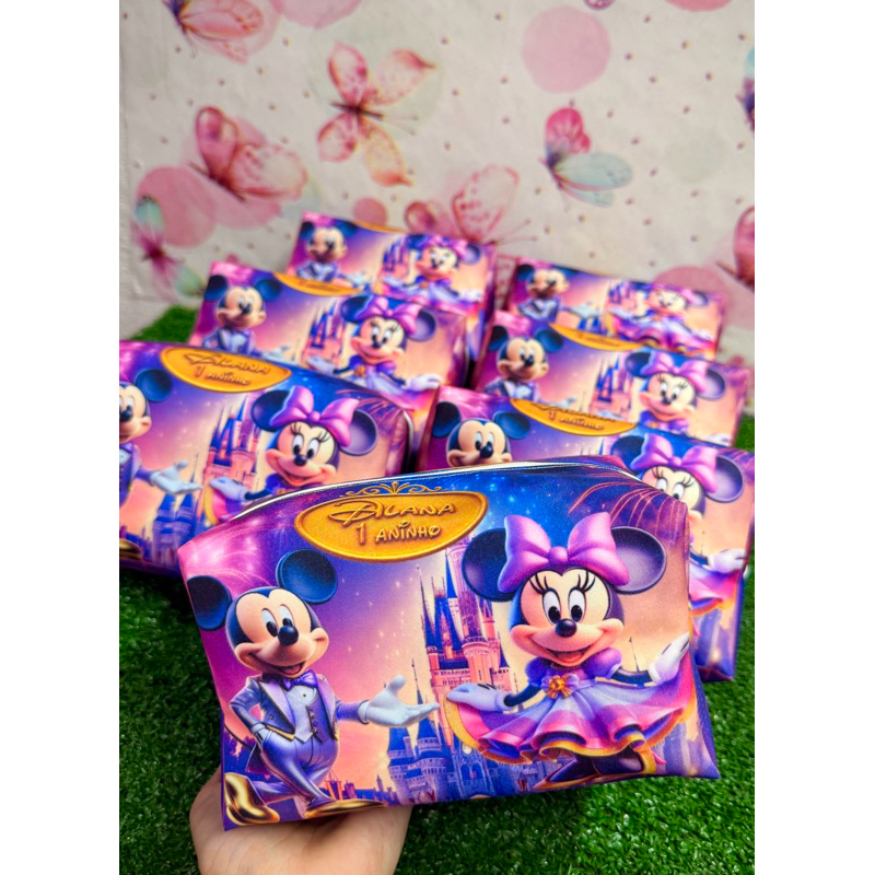 Necessaire Personalizada Minnie Princesa Luxo | Lembrancinha Infantil Festa Minnie Rosa  50 anos disney Nome e Idade