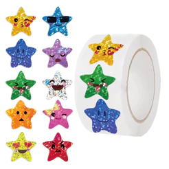 Rolo 500 Adesivos Estrela Coloridos | Stickers Recompensa Escolar Professores Crianças Decorativo