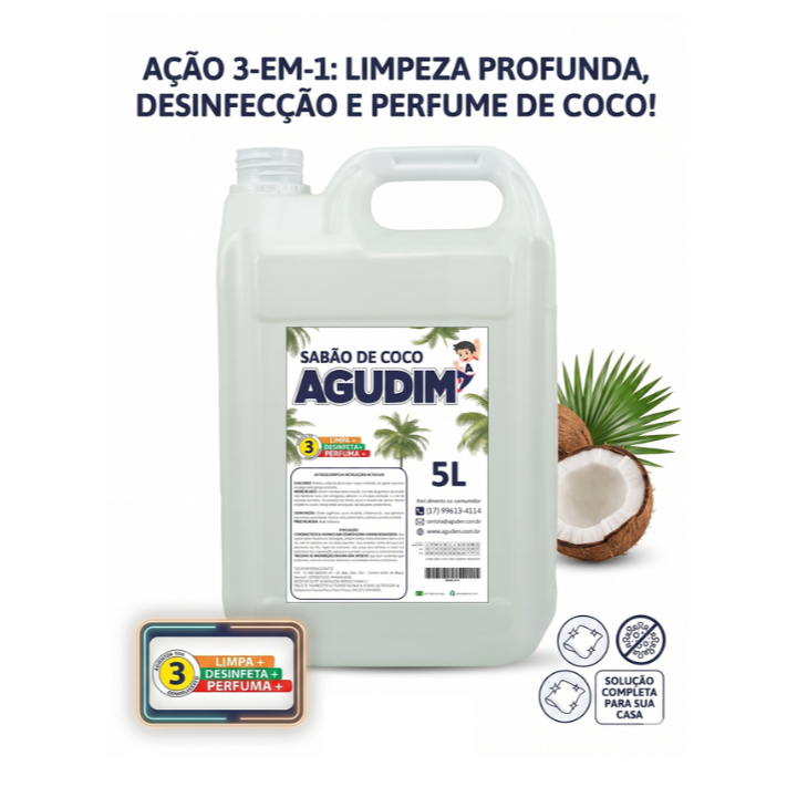 Sabão de Coco Liquido 5L Agudim Lava Roupas