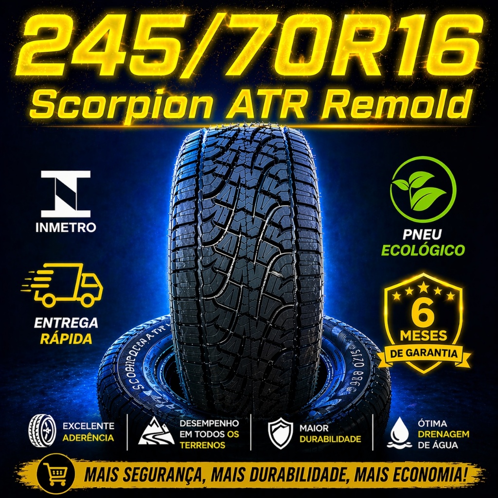 Pneu 245/70R16 ATR Remold Linha Premium com selo do Inmetro e Custo Benefício