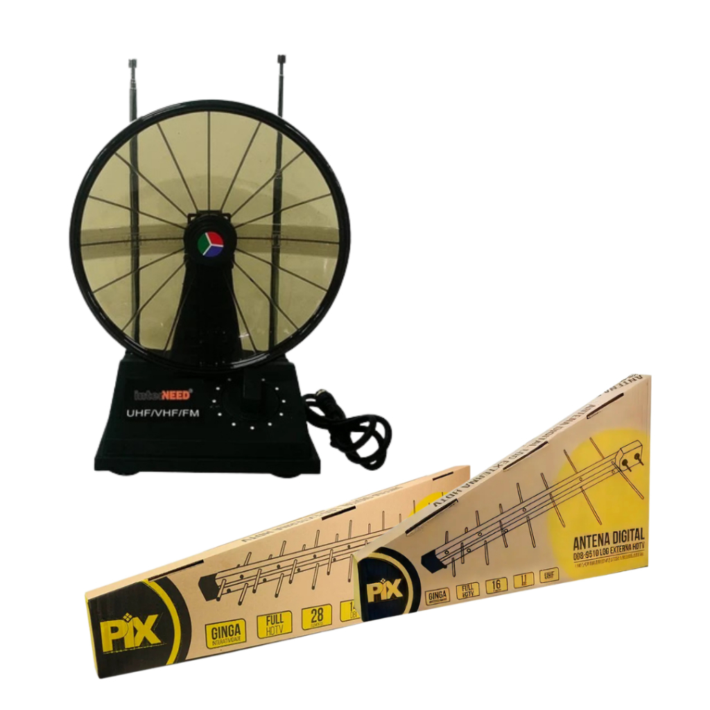 Imagem Antena Digital Interna Mini Parabólica Para TV e Externa Televisão VHF UHF FM Sinal Digital Canais Alta Definição