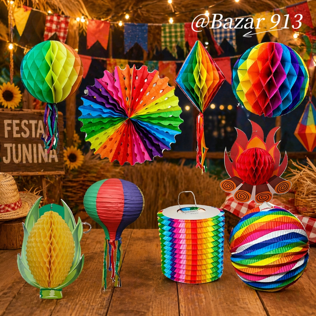 Enfeite Balão Festa Junina Papel Várias Modelos Colorido Decoração Arraial 6132