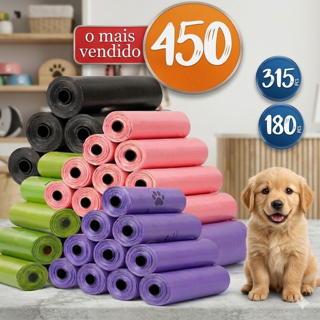 Kit 450/315/180/3 Refil Saquinhos Cata Coco Refil Sacos De Lixo Pet Gato E Cachorro Saco Plástico