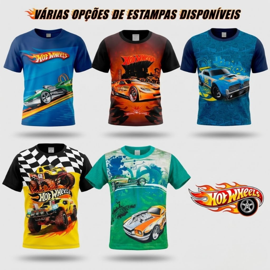 Camiseta Infantil De Menino Hotwheels Carros Personagem Várias Cores De 2 a 9 Anos Envio Rápido