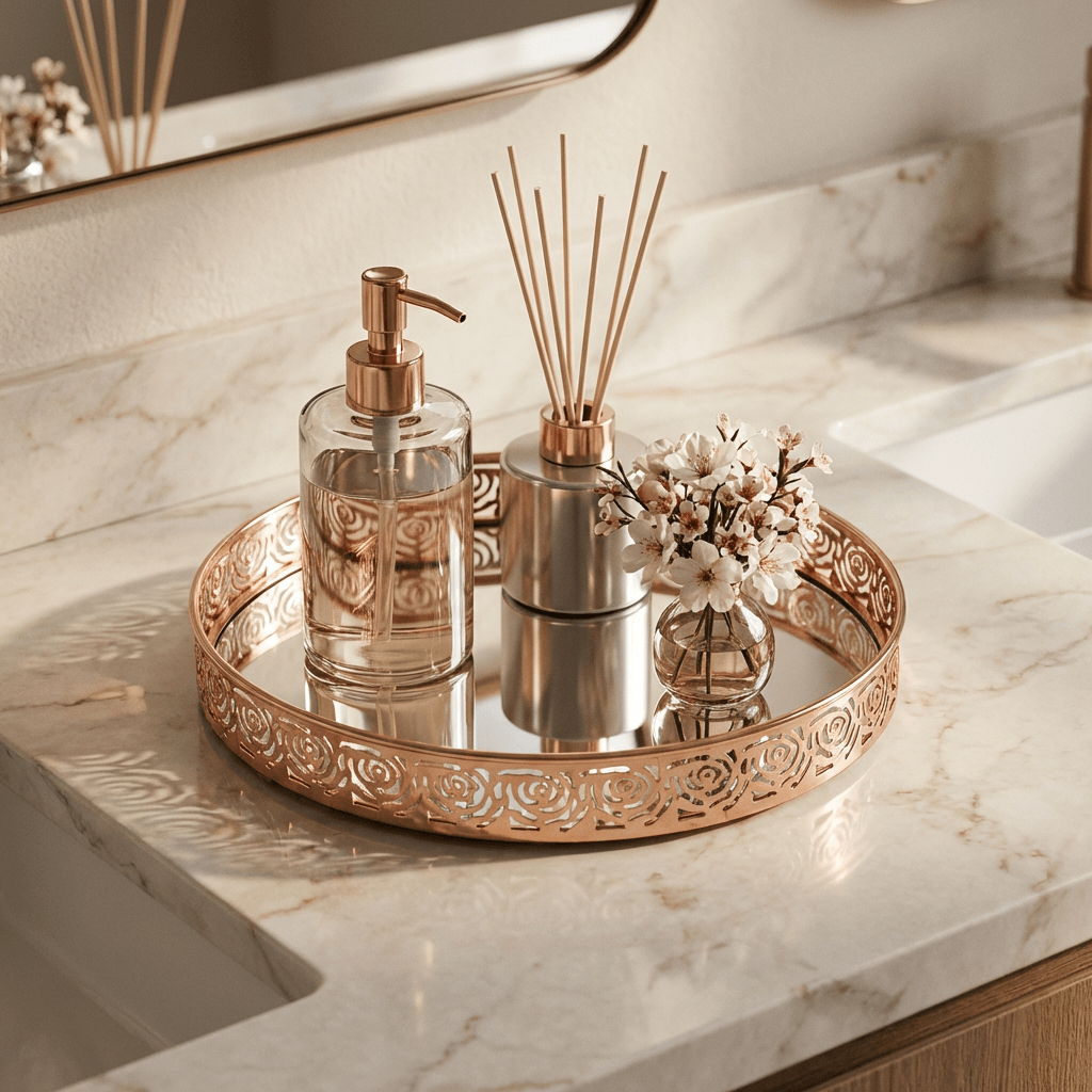 Bandeja Espelhada Decorativa Retangular Dourada Prata Rosê Gold Aparador Perfumes Bar Bebida Banheiro Luxo Francesa 25cm