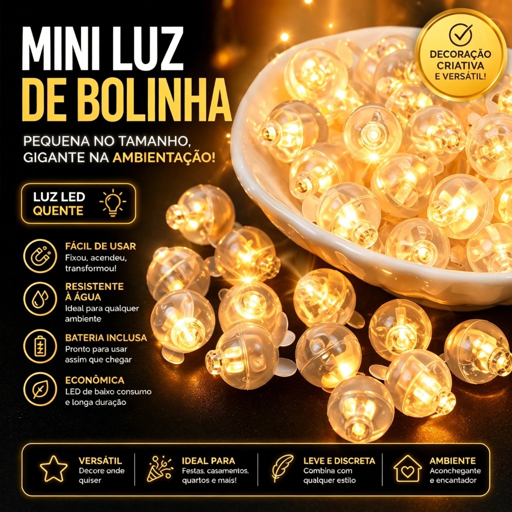 Kit 50/100 Mini Bolinhas LED 1,4cm para Balão – À Prova d'Água, Decoração de Aniversário