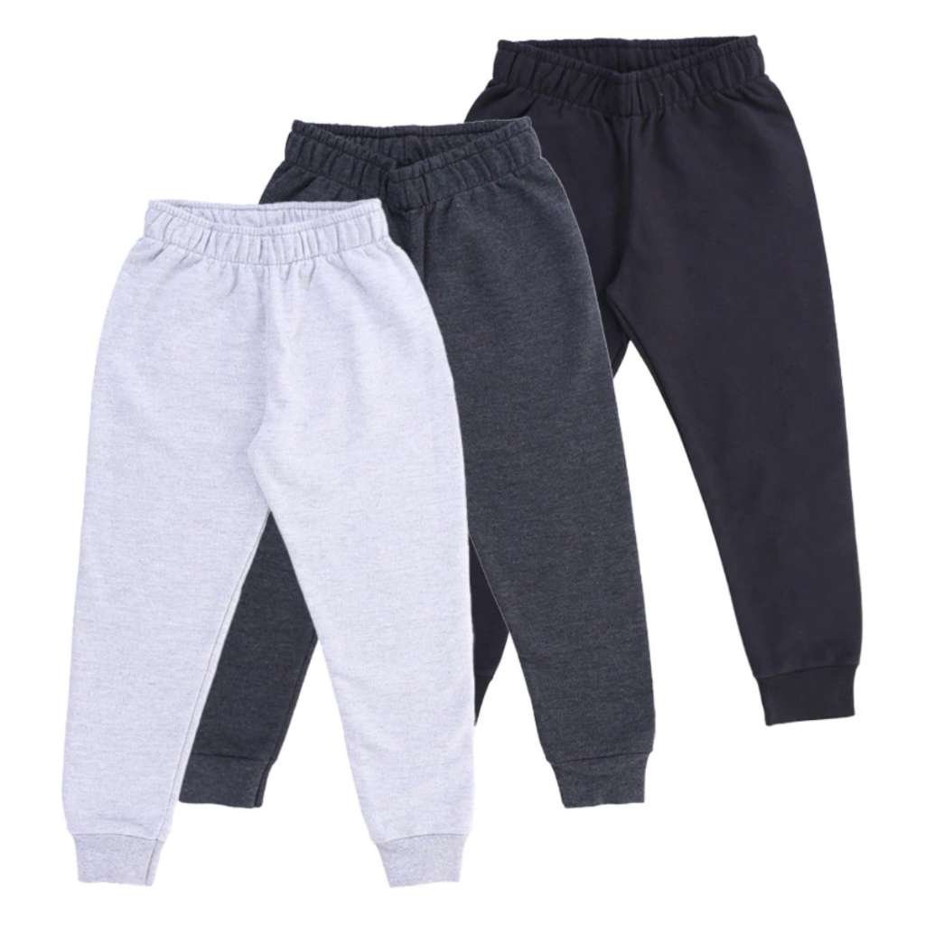 Kit 3 Calças Moletom Kyly Infanto Juvenil Flanelada Com Punho Menino Menina Inverno Felpada Escolar