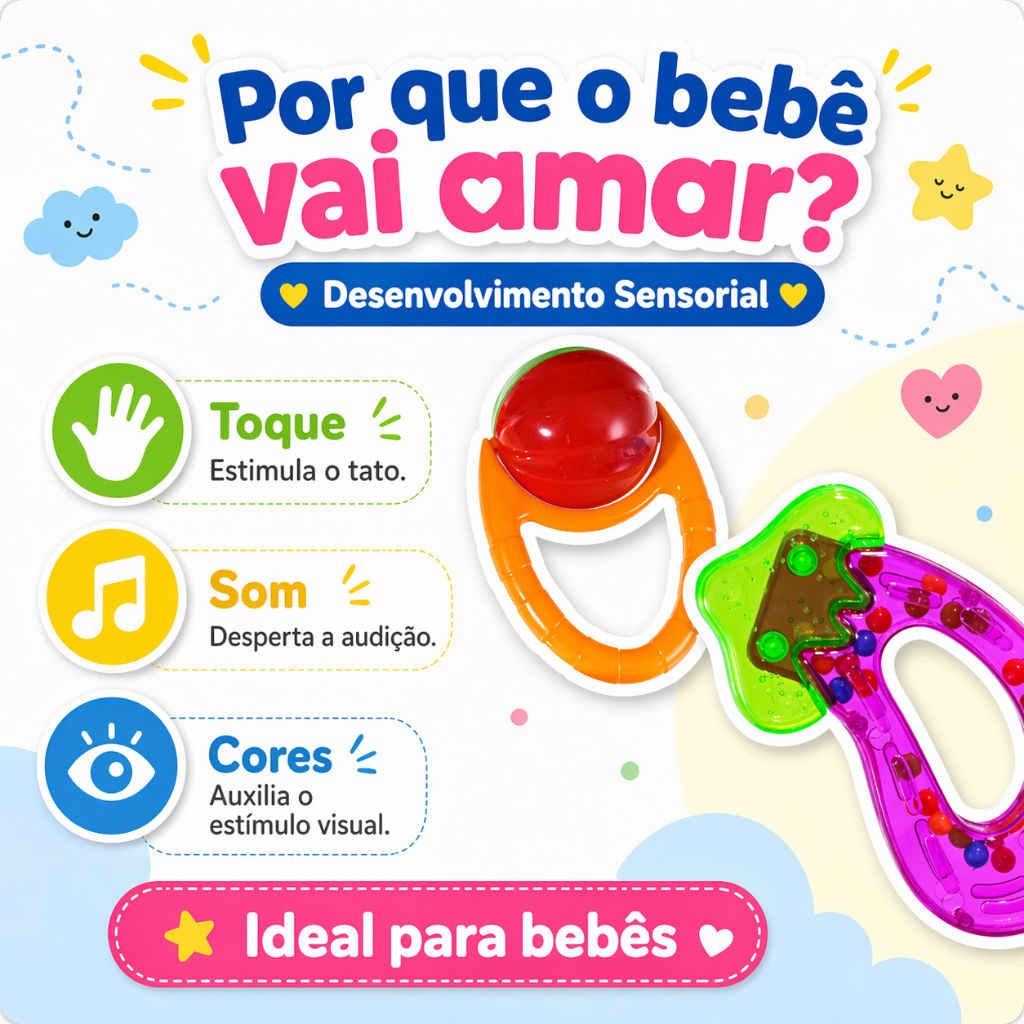 Kit 7 Chocalhos Bebê Brinquedo Sensorial c/ Sons Desenvolvimento Estímulo Infantil