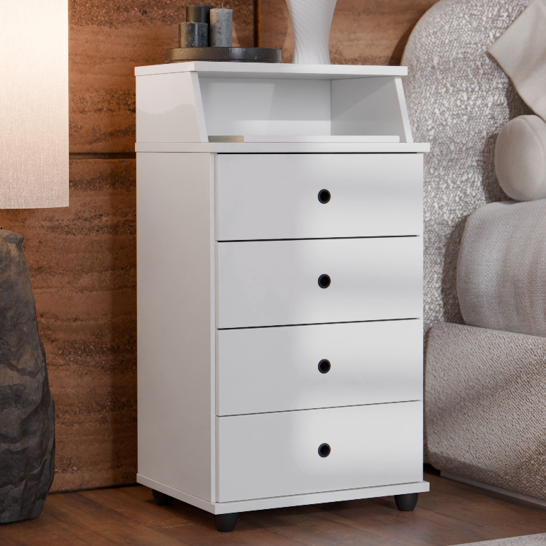 Mesa de Cabeceira Mudo Luxo Comoda 3 e 4 Gavetas e nicho Quarto Cama