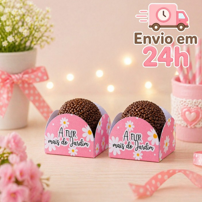 Forminha de Doces Personalizada no tema Margaridas Rosa Lembrancinha de Aniversário - Decoração
