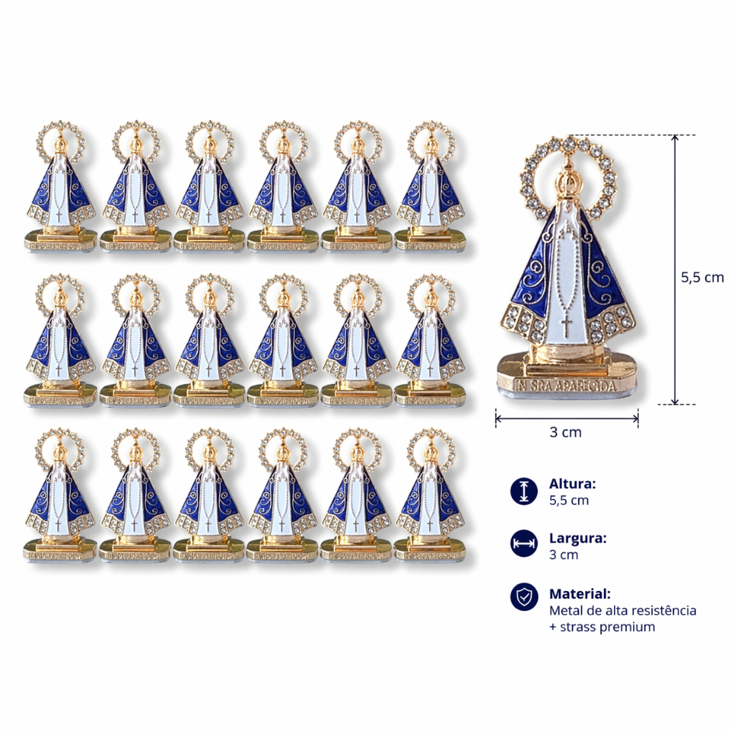 Kit 18 Nossa Senhora Aparecida Metal Dupla Face Painel Carro Adesivo Religioso Proteção Veicular Decorativo
