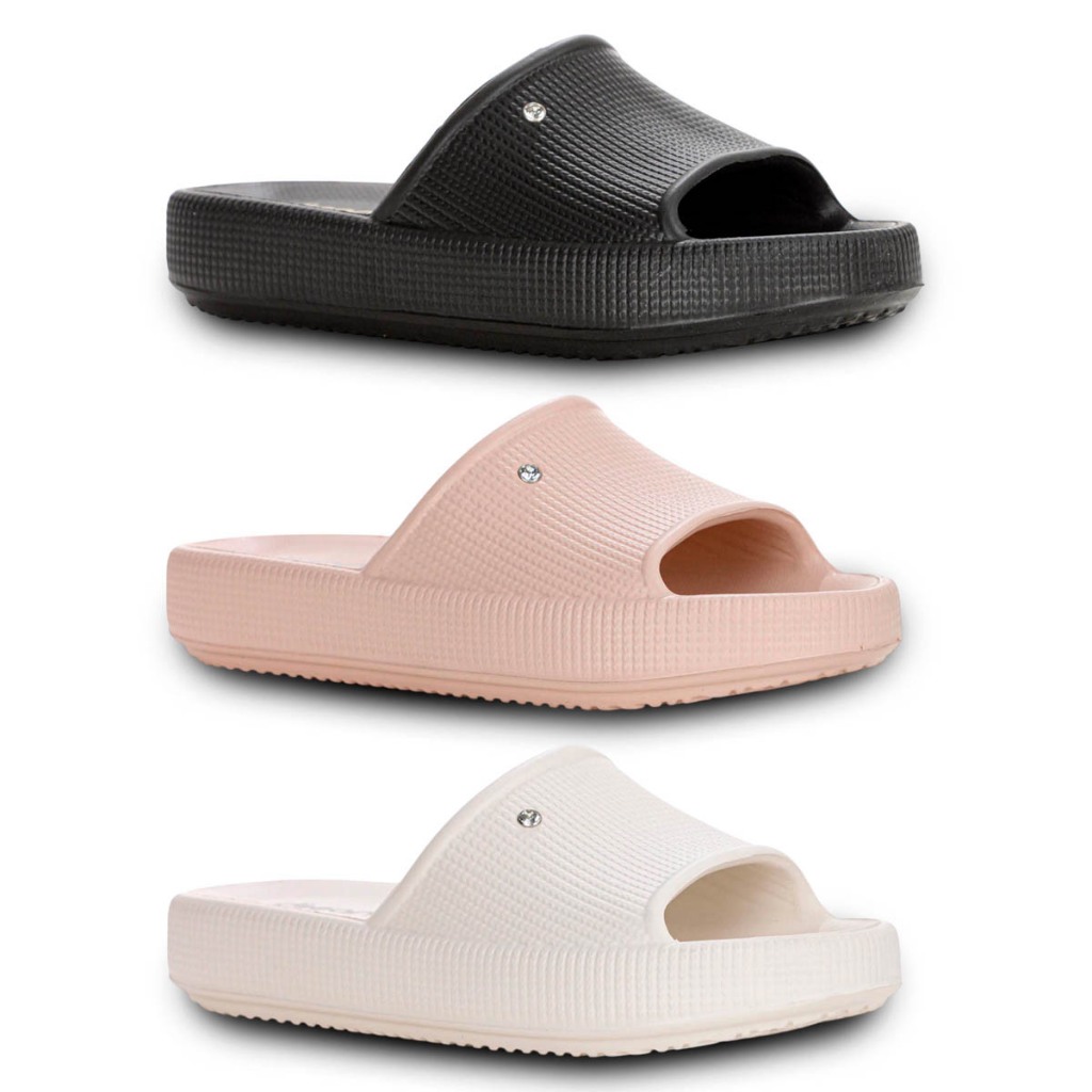 Sandália Slide Dijean 288 Nude Claro Feminina Com Pingente Brilho Luxo