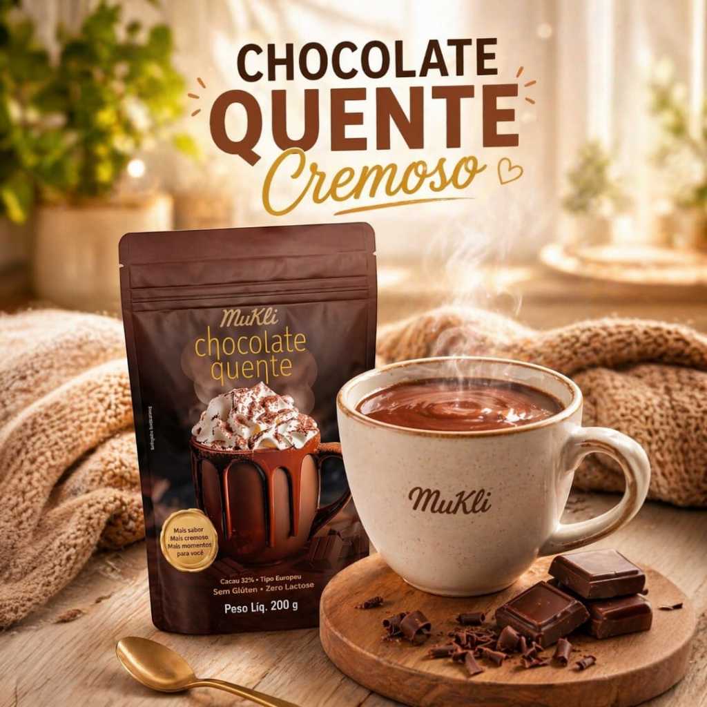 Chocolate Quente Cremoso Mukli 200g | Estilo Cafeteria | Sabor Intenso | Serra Gaúcha | Rende 1L