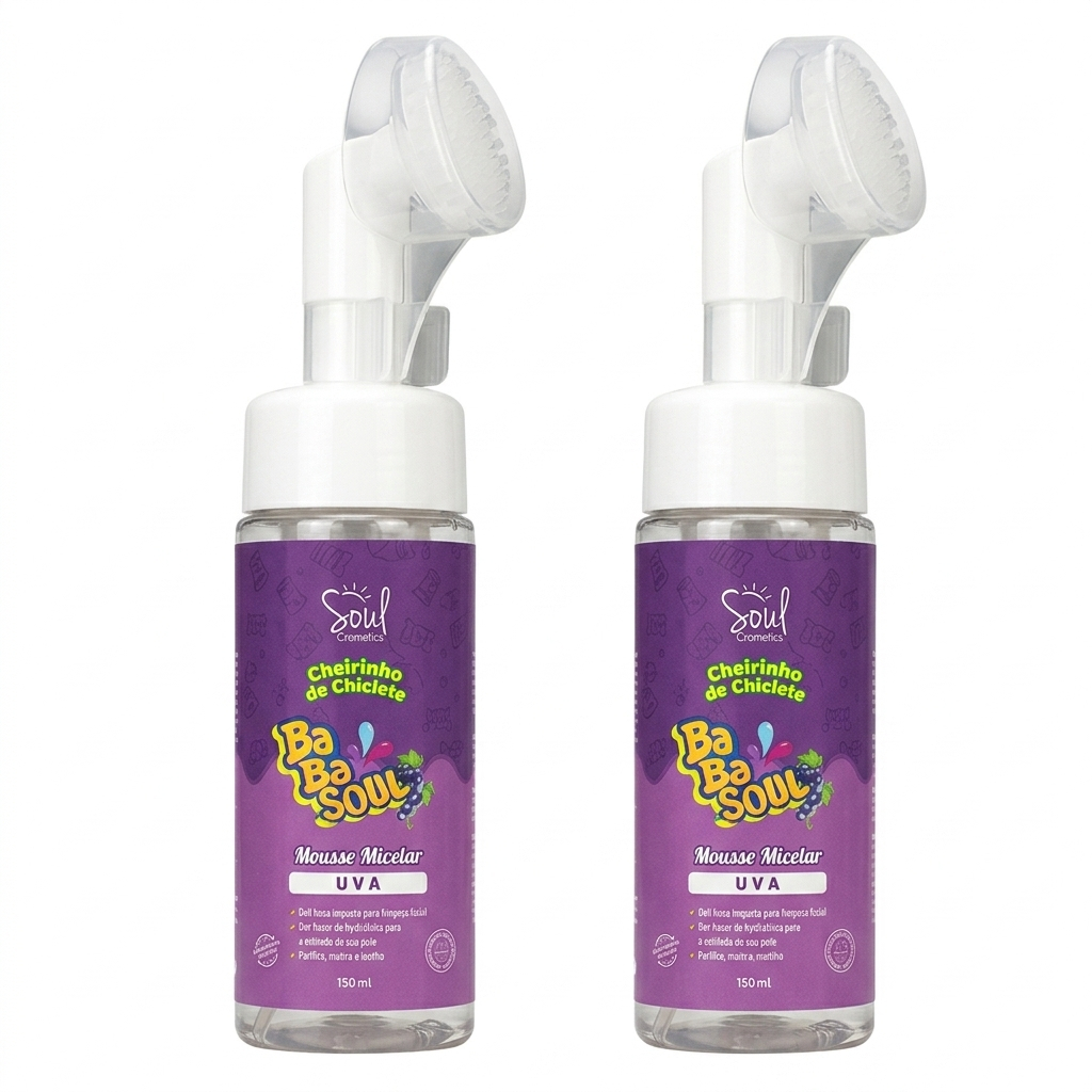 Kit 2 Sabonete Mousse Demaquilante Facial Ba Ba Soul Cheirinho de Uva