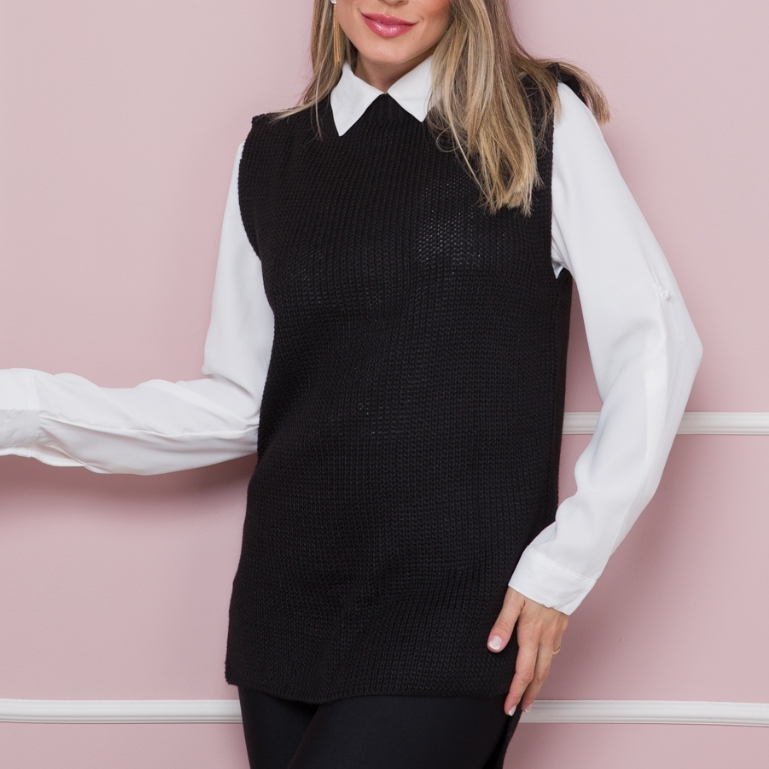 Colete Tricot Longo Quentinho Feminino Moda Outono Inverno Social Casual Chic Elegante Estiloso
