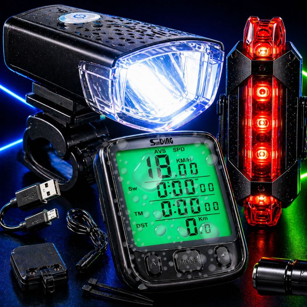 Velocímetro Cronômetro Bicicleta Luz Noturna Prova D'água Medidor Kit Farol Bike