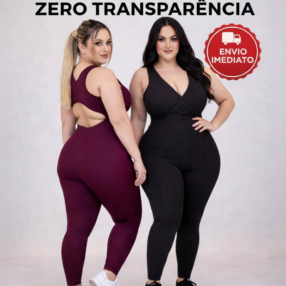 MACACÃO PLUS SIZE FITNESS FEMININO - ZERO TRANSPARÊNCIA - ROUPA DE ACADEMIA