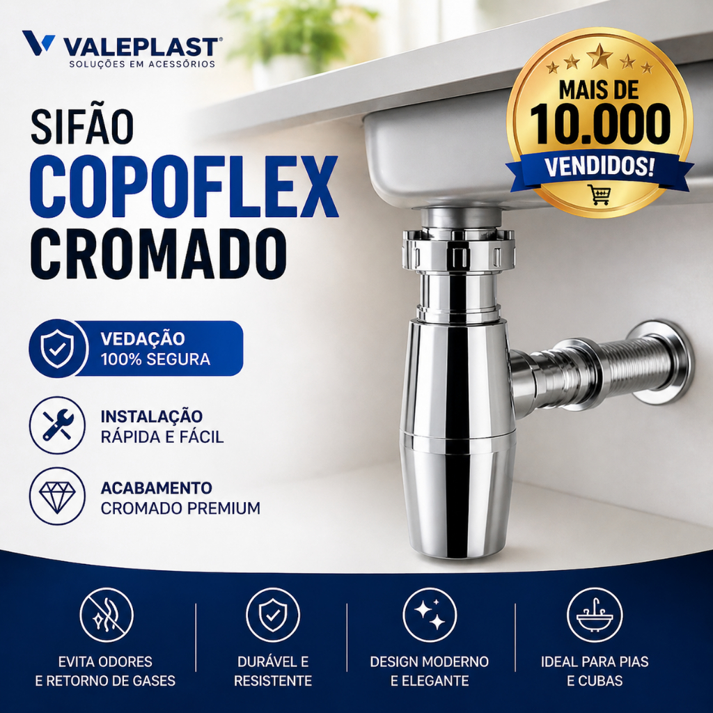 Sifão Copo Universal Copoflex Cromado Valeplast