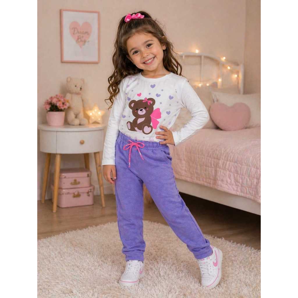CONJUNTO 2 PEÇAS MENINA INFANTIL.MEIA ESTAÇÃO.BLUSA MANGA LONGA+CALÇA COM CADARÇO COM BRILHO.TAMANHO G AO 4ANOS — imagem 2 de 2