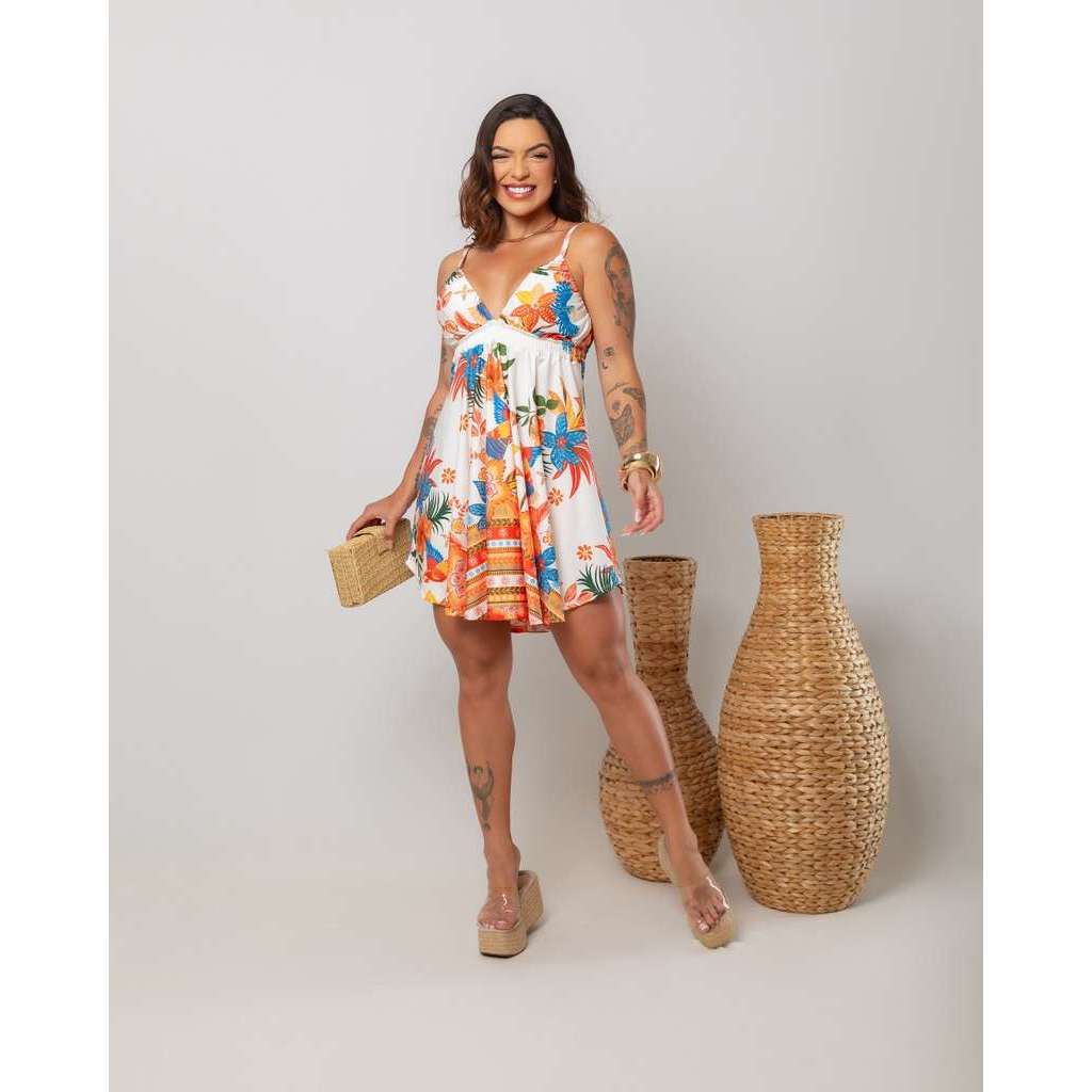 VESTIDO BEATRIZ - vestido feminino soltinho estampado arara tropical estampa