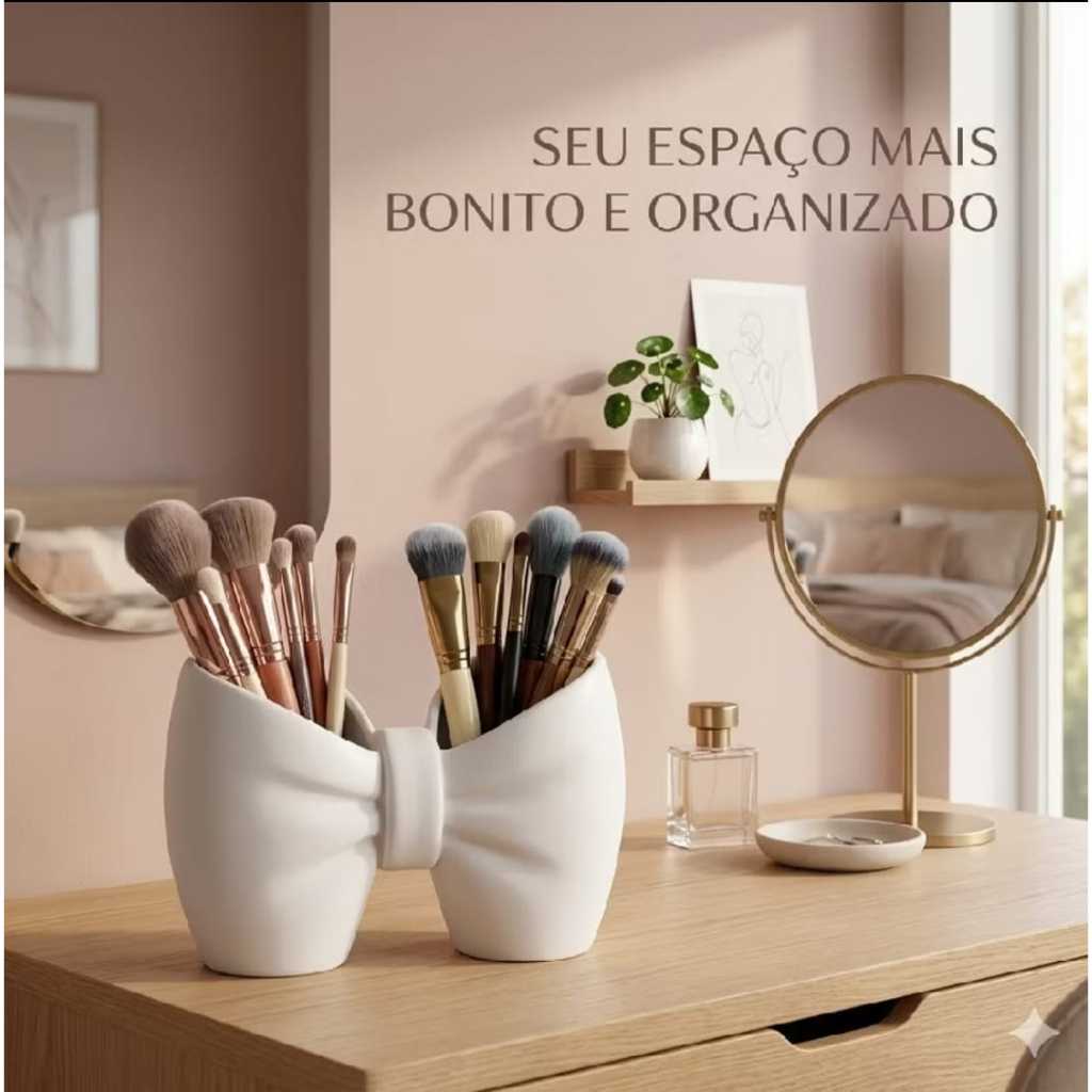Organizador Porta Pincel Maquiagem Laço Decorativo Penteadeira Organização Beleza