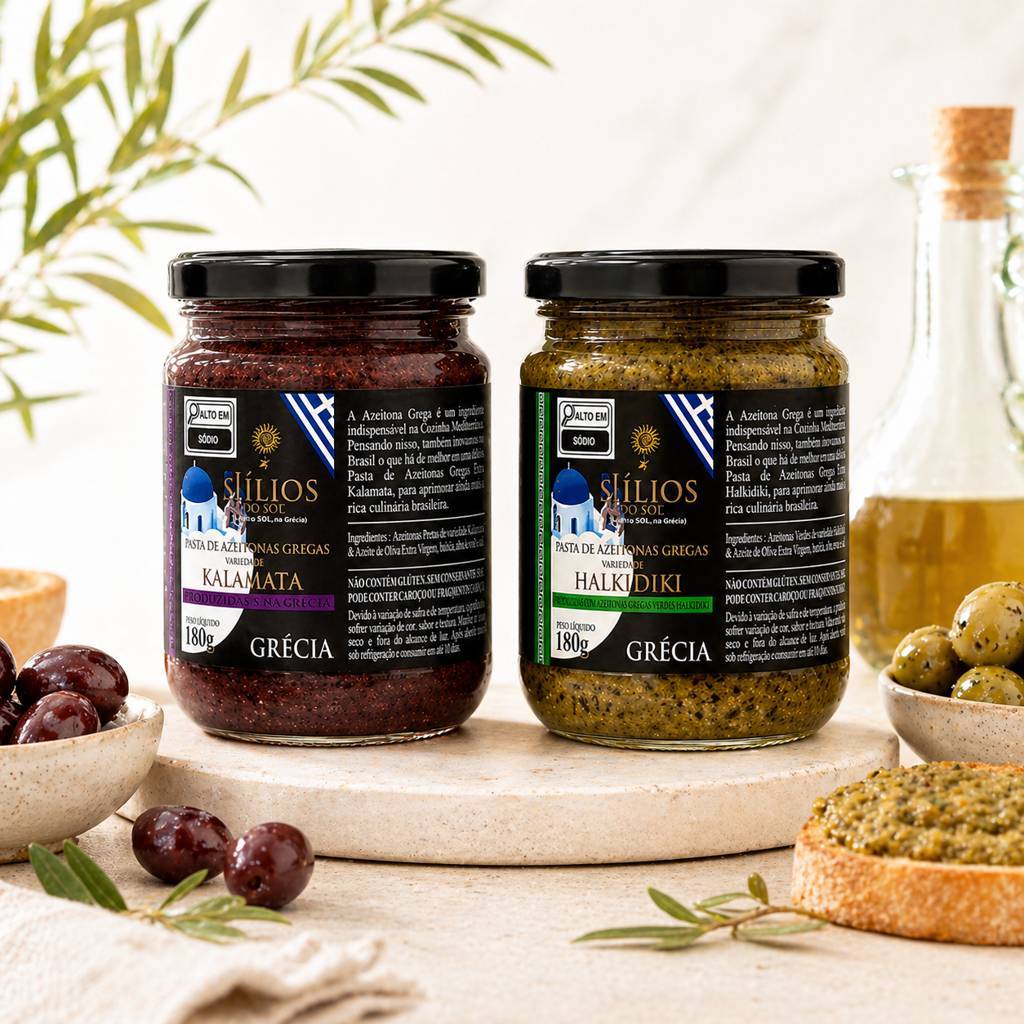 Duo Pastas de Azeitonas Gregas Pretas e Verdes 2x180g – Kit Gourmet Premium