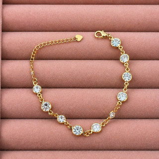 Pulseira Feminina Dourada com Pedras Brilhantes e Pingente de Coração – Delicada e Ajustável