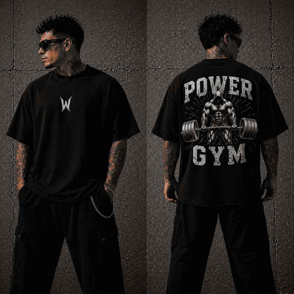 Camiseta Oversized Wisdom Academia Power Gym Masculina Streetwear Academia Treino Unissex