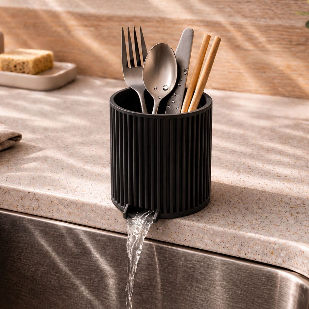 Copo escorredor de talheres Canelado Premium estilo Moderno para cozinha Sofisticada e Clean