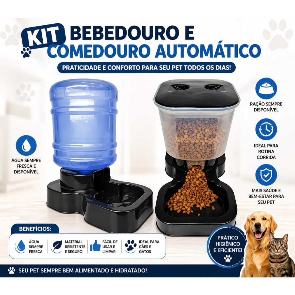KIT BEBEDOURO 10L COMEDOURO /TRATADOR 8L/3,5KG AUTOMÁTICO CÃES E GATOS