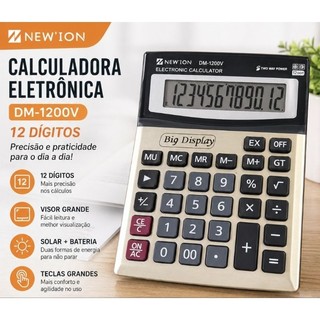 Calculadora Eletrônica Grande Visor Display Teclas Grd Estudant Escritório Comércio Balcão Loja Empresa 12 Digitos Solar