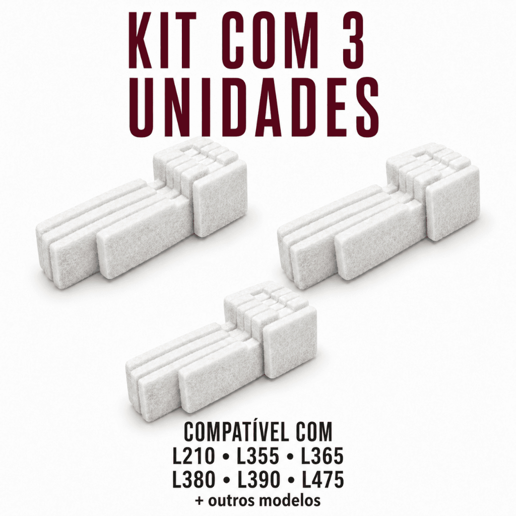 Kit 3 Almofada Esponja Feltro Absorvente Epson L355 L365 L380 L390 Sem Base Sem Poliéster Alta Absorção