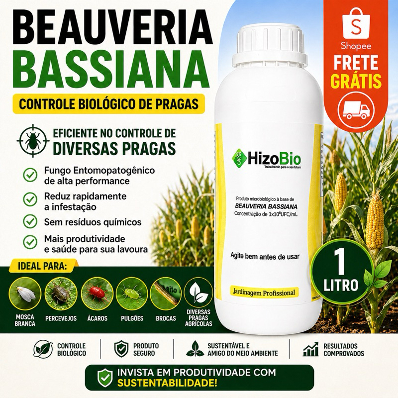 Beauveria Bassiana Hizobio 1L - controle Biológico contra Mosca Branca, Percevejo E Ácaro