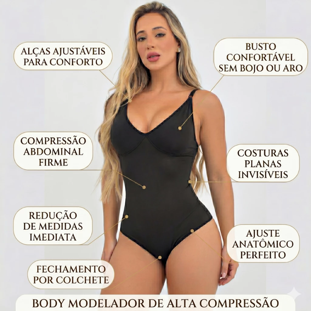 Cinta Body Modelador Suplex Sem Bojo Redutora De Medidas Com Compressão Alça Reforçada Feminino