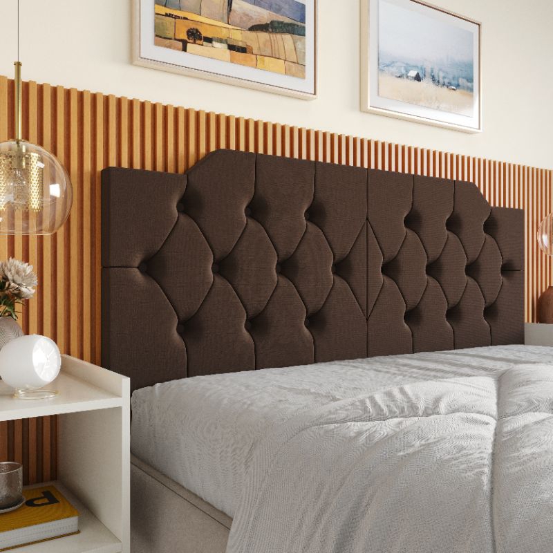 Cabeceira Suspensa Solteiro Barcelona 88x55 Marrom | Painel Estofado para Cama Box | Design Moderno Luxo JC Móveis