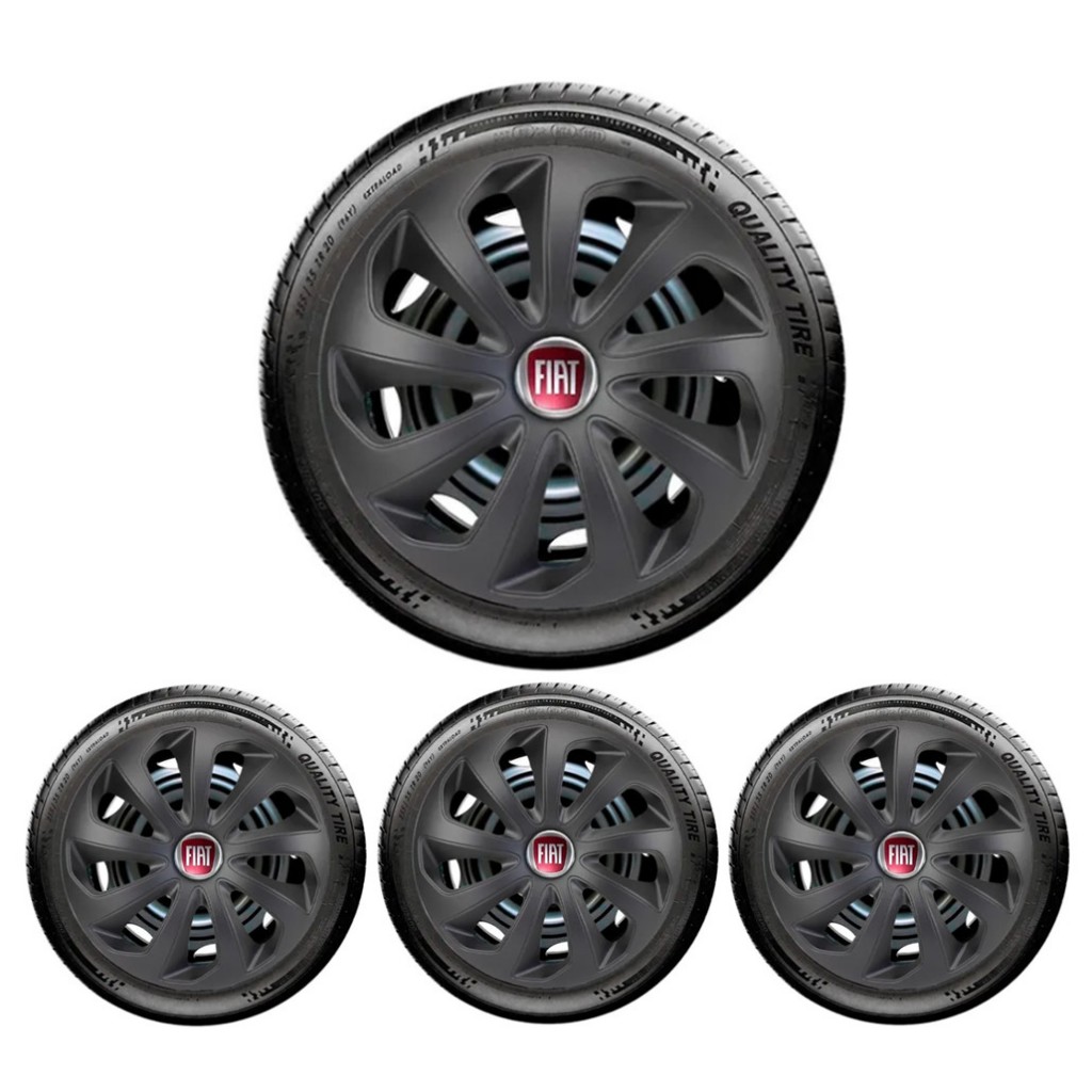 Kit 4 Calota Esportiva Aro 14 Velox Preto Fosco Fiat GM Ford Vw Hyundai Renault Toyota e Nissan