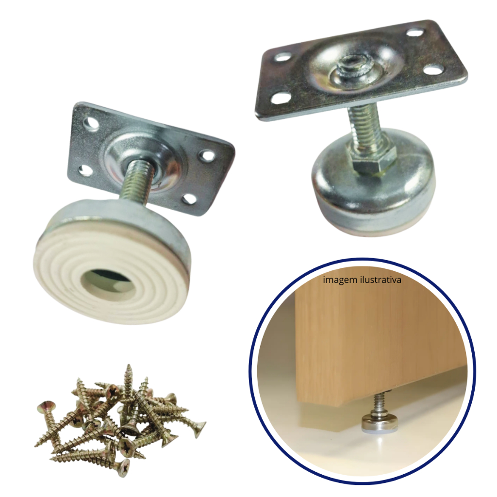 Kit Sapata Pé Nivelador Metal 1/4" ou 5/16" Com Chapa Reta para MDF com Prafusos