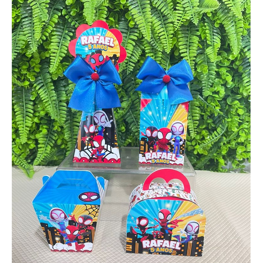 Kit 12 a 60 Caixas Pegue e Monte  Personalizadas Lembrancinha Spidey e seus amigos Heróis Homem Aranha Desenho