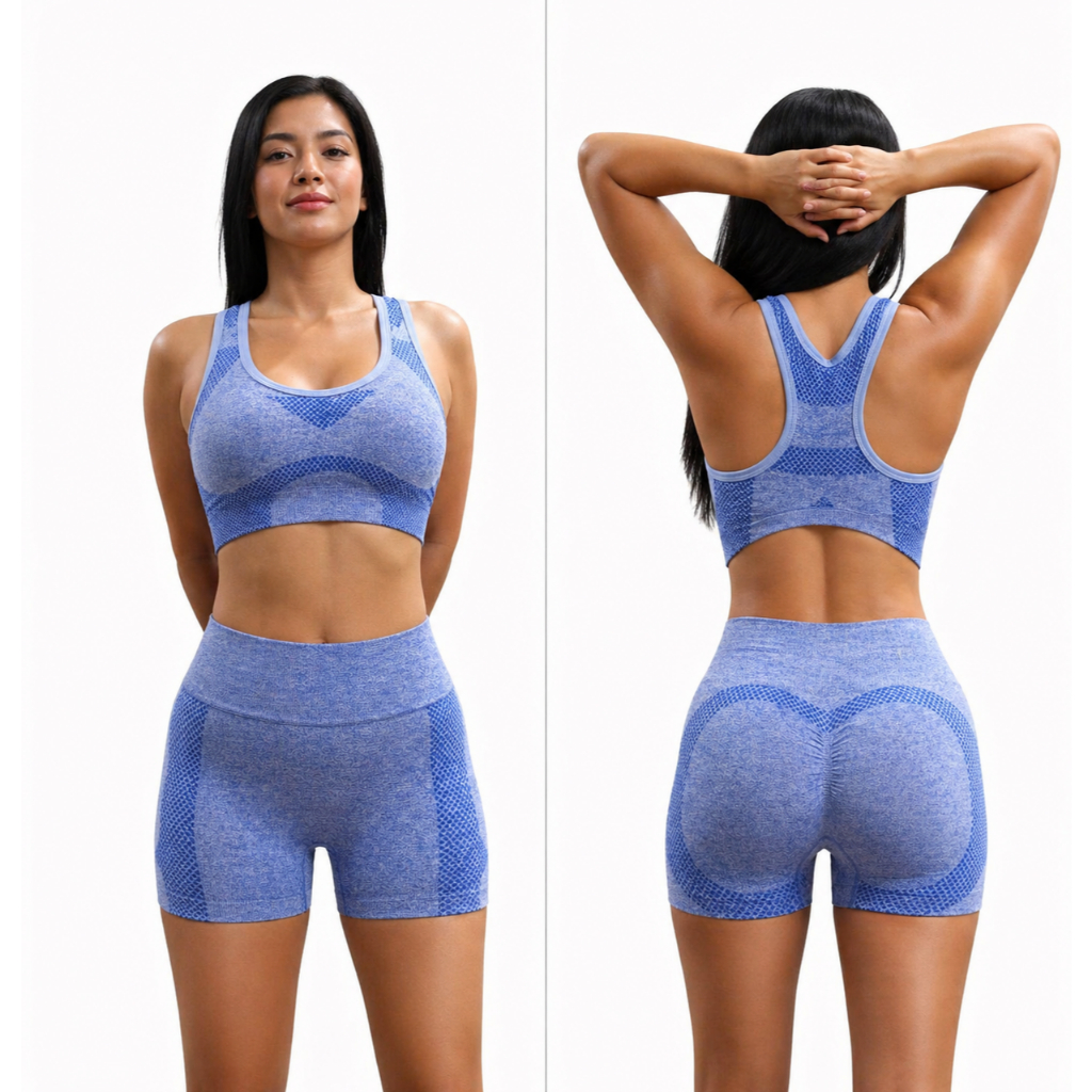 Conjunto Fitness Feminino Academia Cintura Alta Modelador Sem Costura Short + Top Treino Não Transparente Empina Bumbum