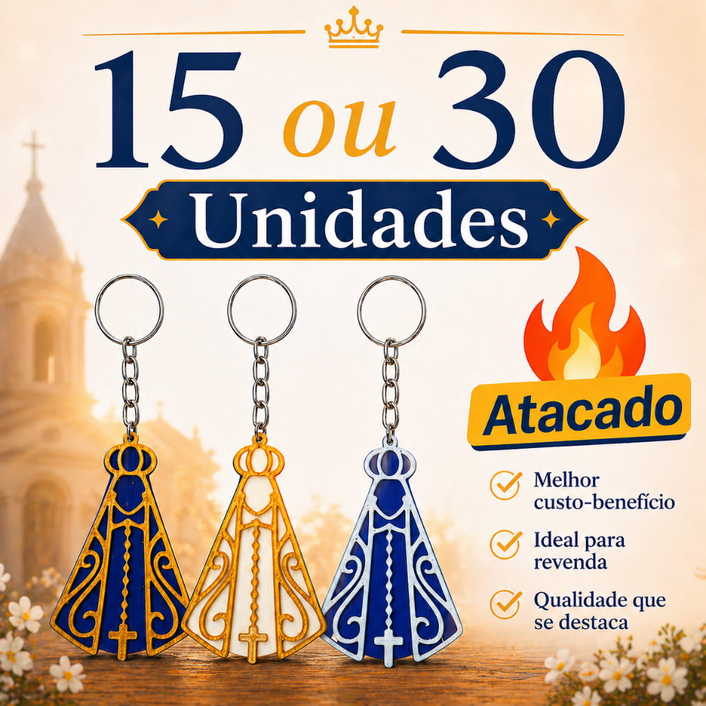 Chaveiro Nossa Senhora Aparecida 3D Católico Lembrancinha Religiosa Presente Fé Crisma Batizado