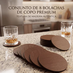 Kit 8 Peças Porta Copos Madeira Descanso De Copo Resistente Premium