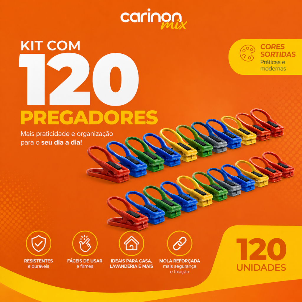 Kit Com 120 Unidades Prendedor De Roupa Pregador De Roupa Varal Reforçado Super Resistente Ótima Qualidade