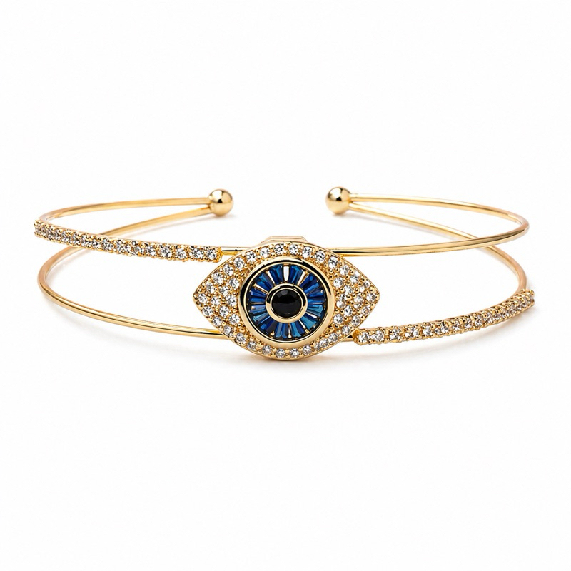 Pulseira Feminina Ajustável Olho Grego com Zircônias | Bracelete Elegante Prata