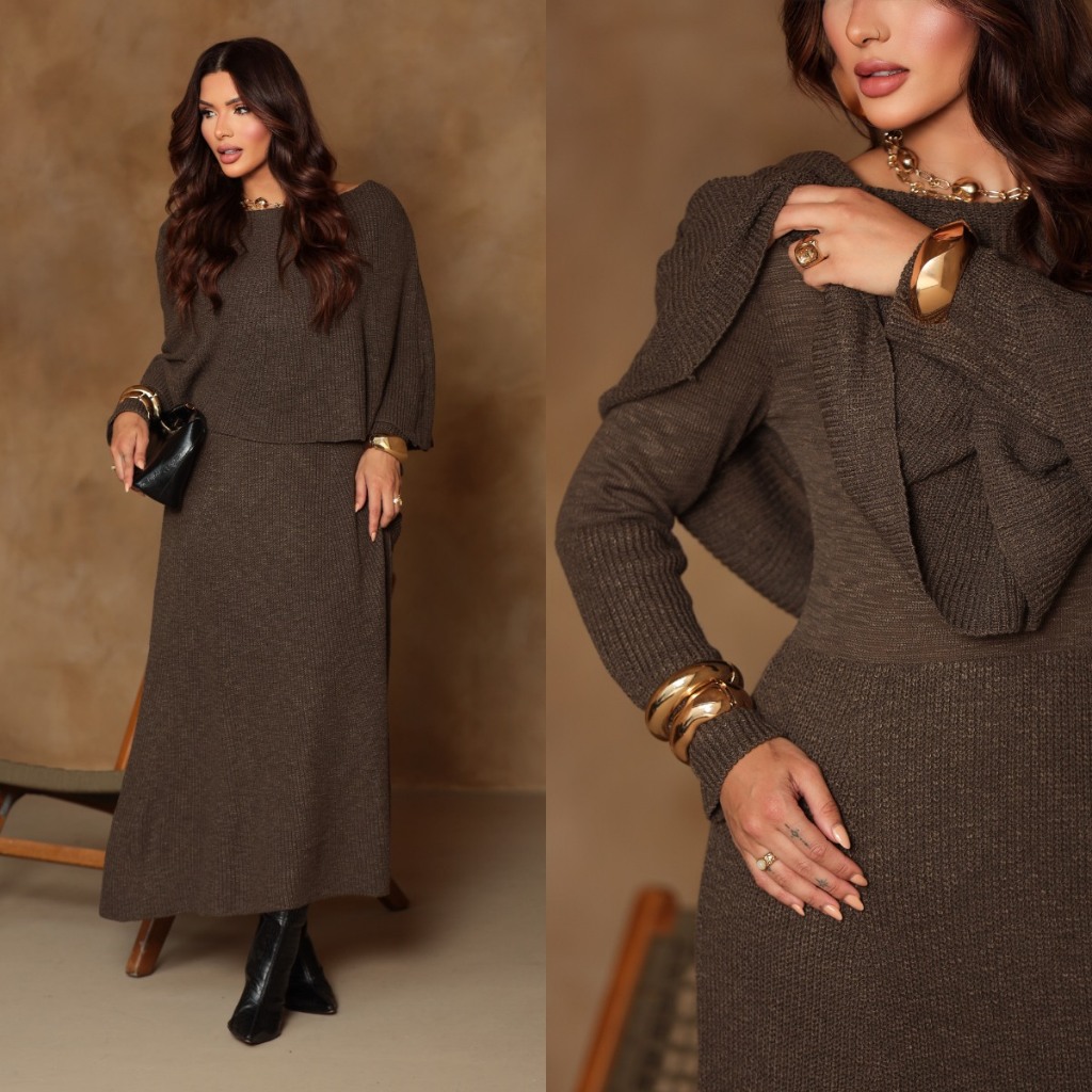 Vestido Tricot Premium Inverno com Pala Midi Luxury Feminina Manga Longa Midi Festa Chic Tricot Viviane 36 ao 44