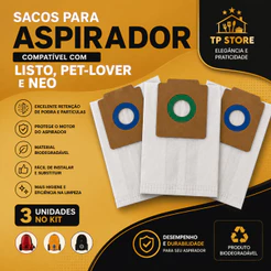 Saco de Aspirador de Pó Listo, Pet Lover e Neo Kit Com 3 Unidades